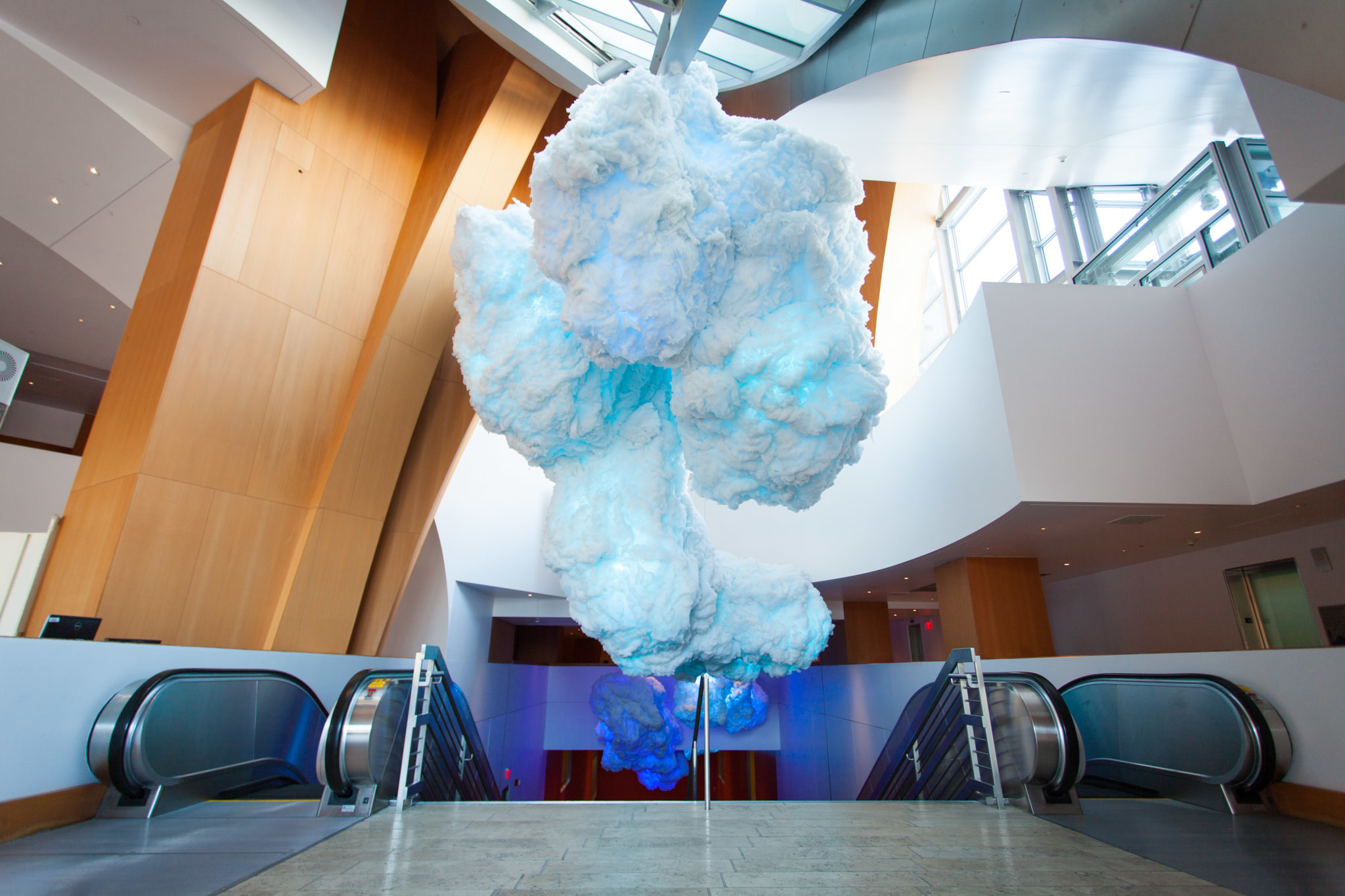 A surreal cloud installation has floated into the Walt Disney Concert Hall. — original article image